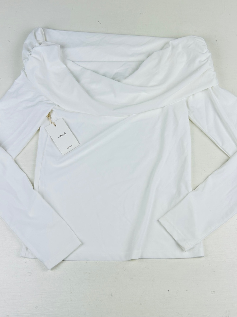 Aritzia Wilfred Carole Long Sleeve Off-the-shoulder Fitted Top White XS NEW